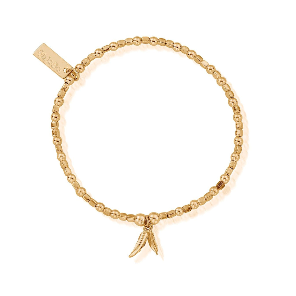 Yellow Gold Mini Cube Double Feather Bracelet