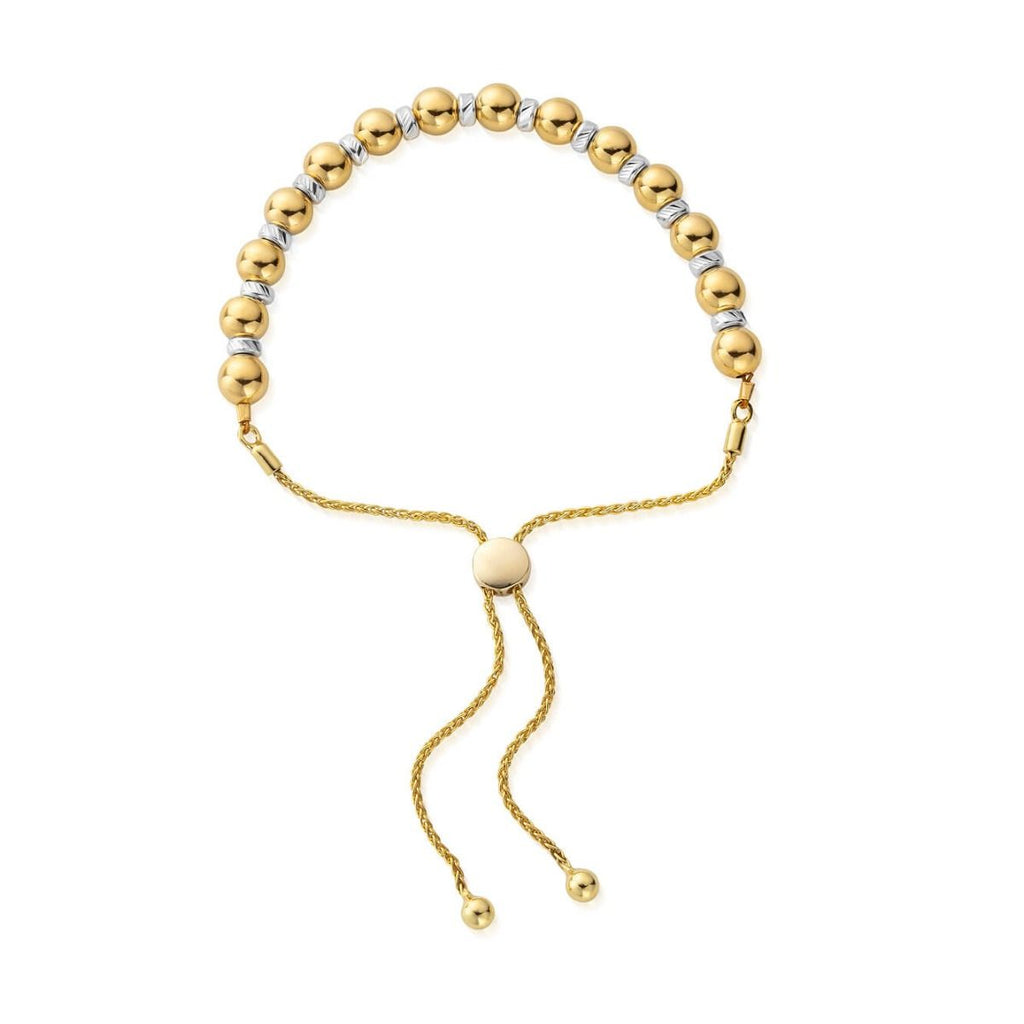 Silver and Yellow Gold Mixed Sparkle Ball Adjustable Bracelet