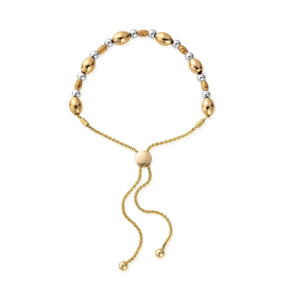 Silver and Yellow Gold Mixed Sparkle Oval Adjustable Bracelet