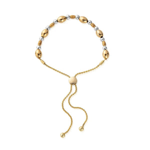 Silver and Yellow Gold Mixed Sparkle Oval Adjustable Bracelet