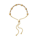 Silver and Yellow Gold Mixed Sparkle Oval Adjustable Bracelet