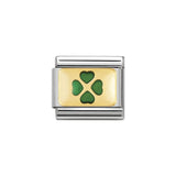 Nomination Classic Gold & Green Four Leaf Clover Plate Charm - S&S Argento