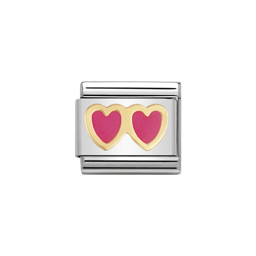 Nomination Classic Gold & Pink Double Heart Charm - S&S Argento