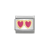 Nomination Classic Gold & Pink Double Heart Charm - S&S Argento