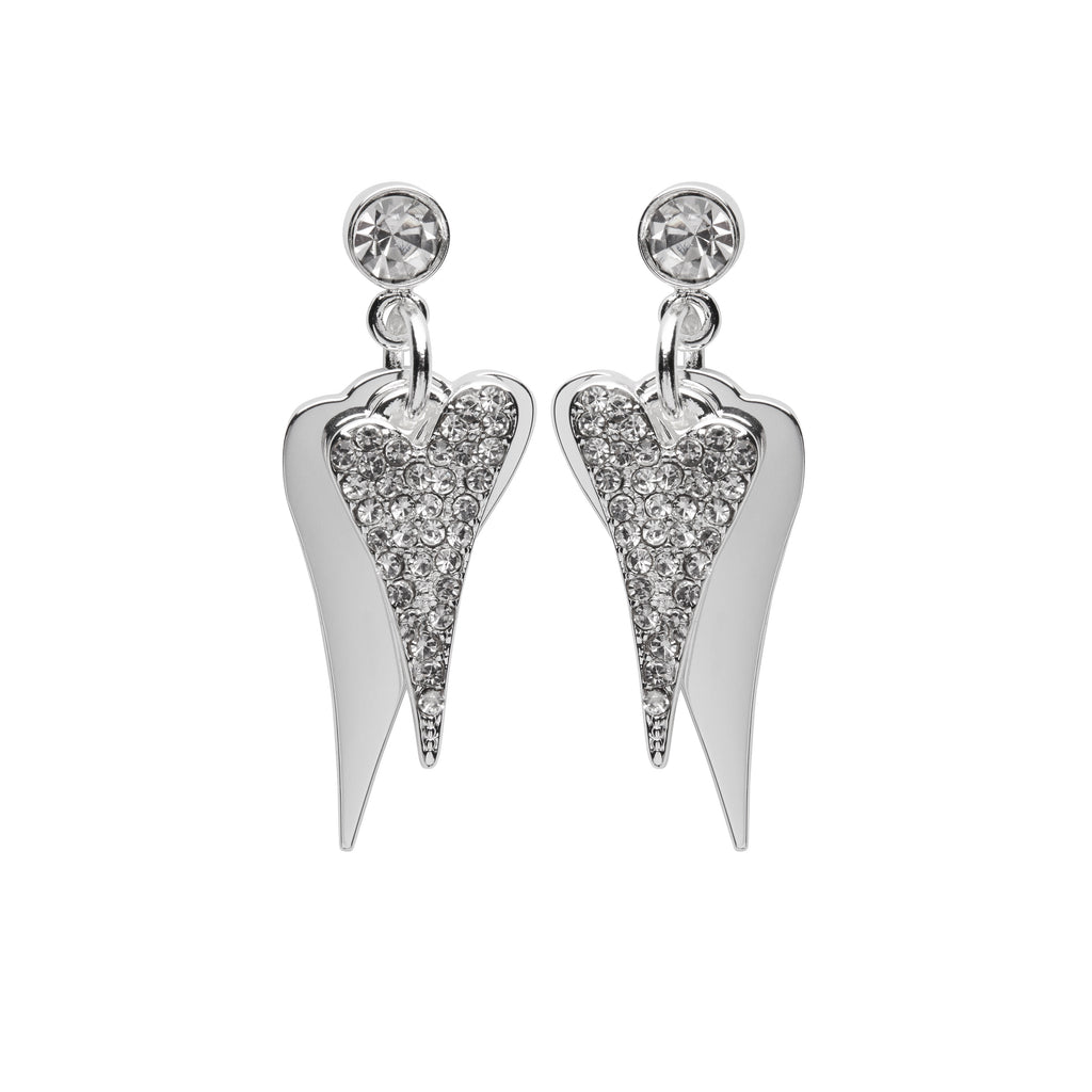 Silver Sparkle Heart Drop Earrings - 1800539 - S&S Argento