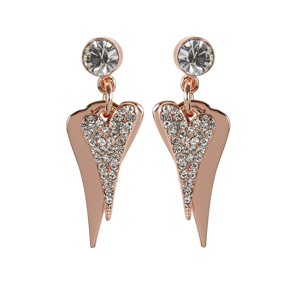 Rose Gold Sparkle Heart Drop Earrings - 1800556 - S&S Argento