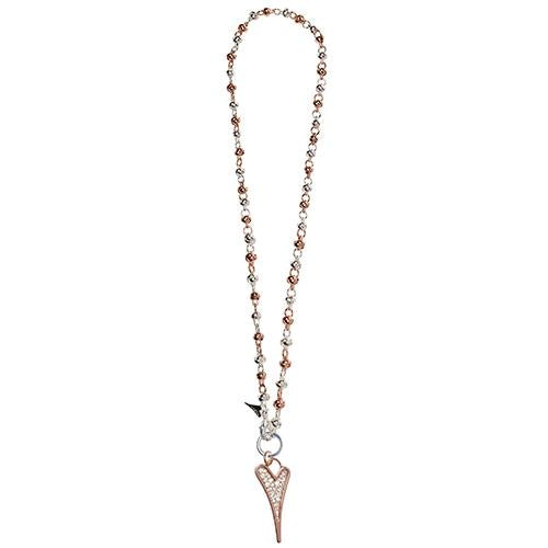 Miss Dee Two-Tone Rose Gold & Silver Knot Chain Sparkle Heart Necklace 1800572 (Longer Length)