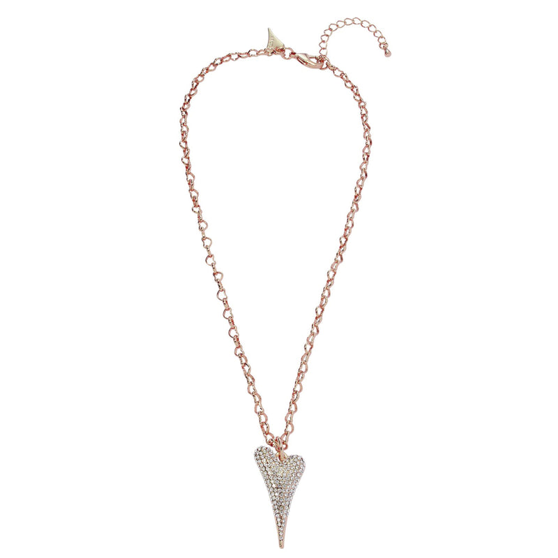 Rose Gold Solid Sparkle Heart With Heart Linked Chain Necklace 1800651