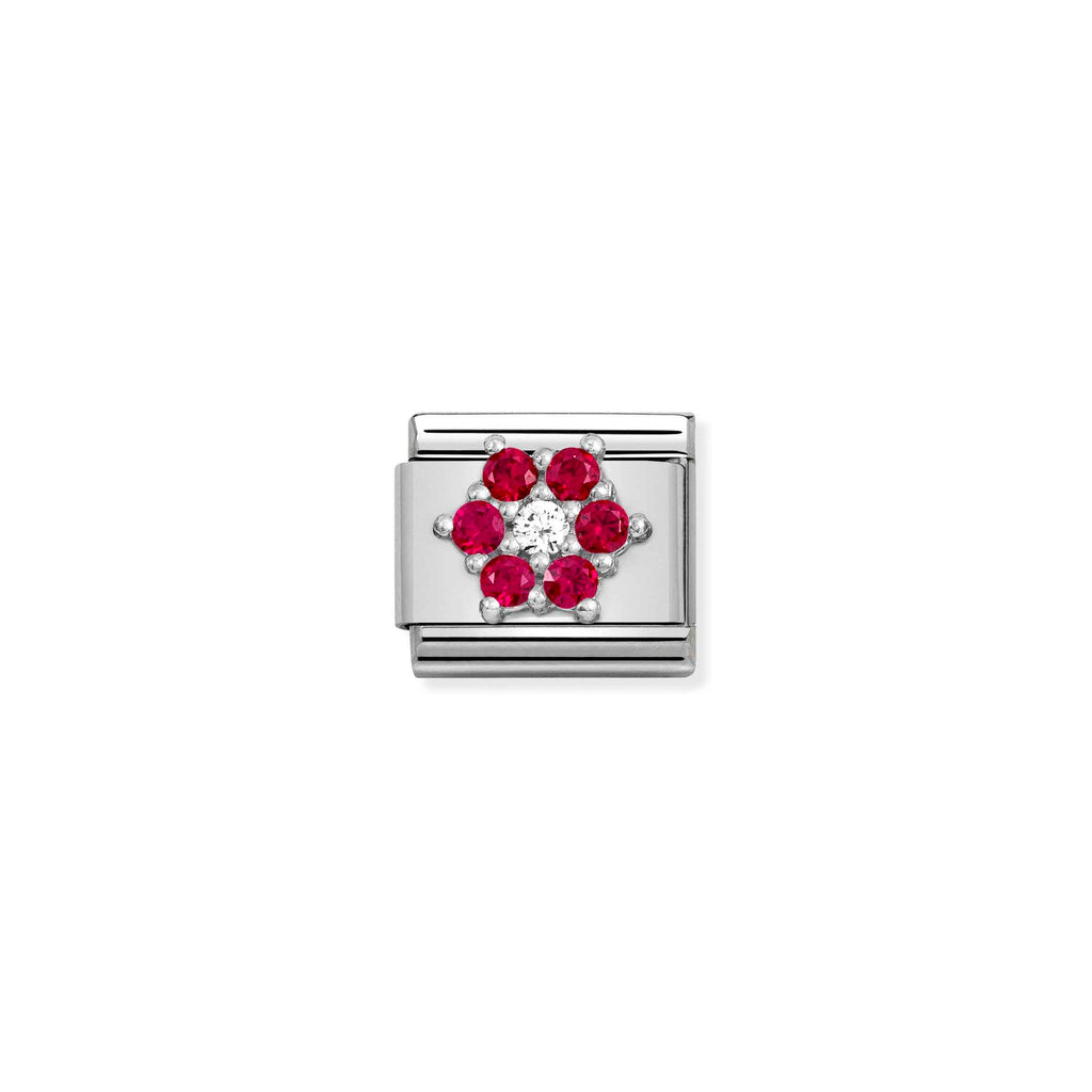Nomination Classic Silver Flower with White & Red CZ Charm