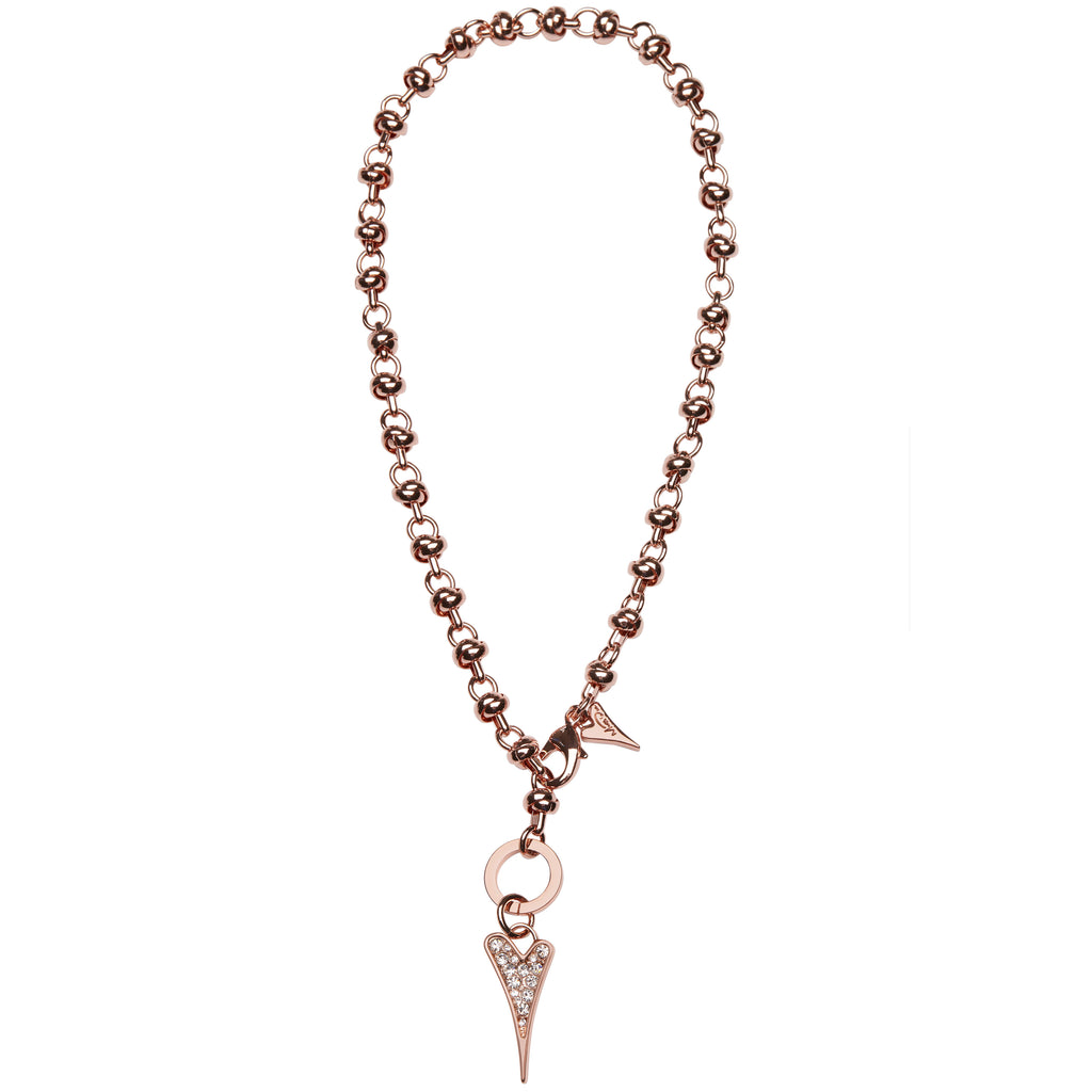 Rose Gold Knot Chain With Sparkle Heart Necklace (Shorter Length)