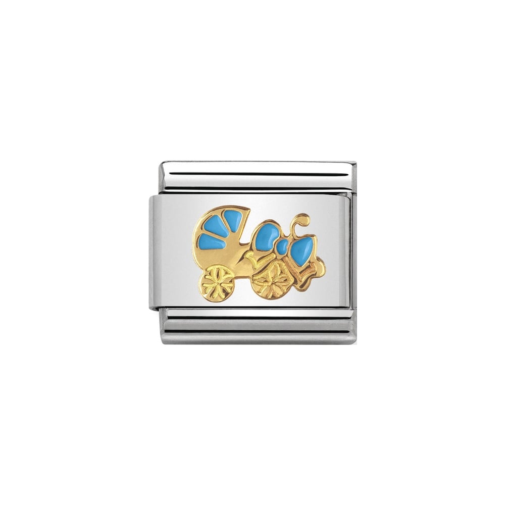 Nomination Classic Gold & Blue Pram Baby Carrier Charm - S&S Argento