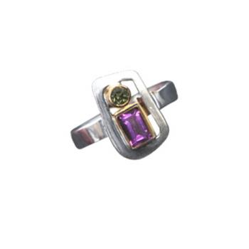 Paula Bolton Sterling Silver Kaleidoscope Ring with Amethyst Peridot and Pearl - S&S Argento