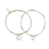 Silver and Yellow Gold Mixed Double Devotion Set Of 2 Bracelets