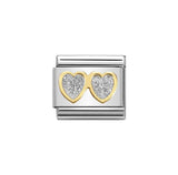 Nomination Classic Gold & Silver Double Glitter Heart Charm