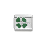Nomination Classic CZ Silver and Green Clover Charm - S&S Argento