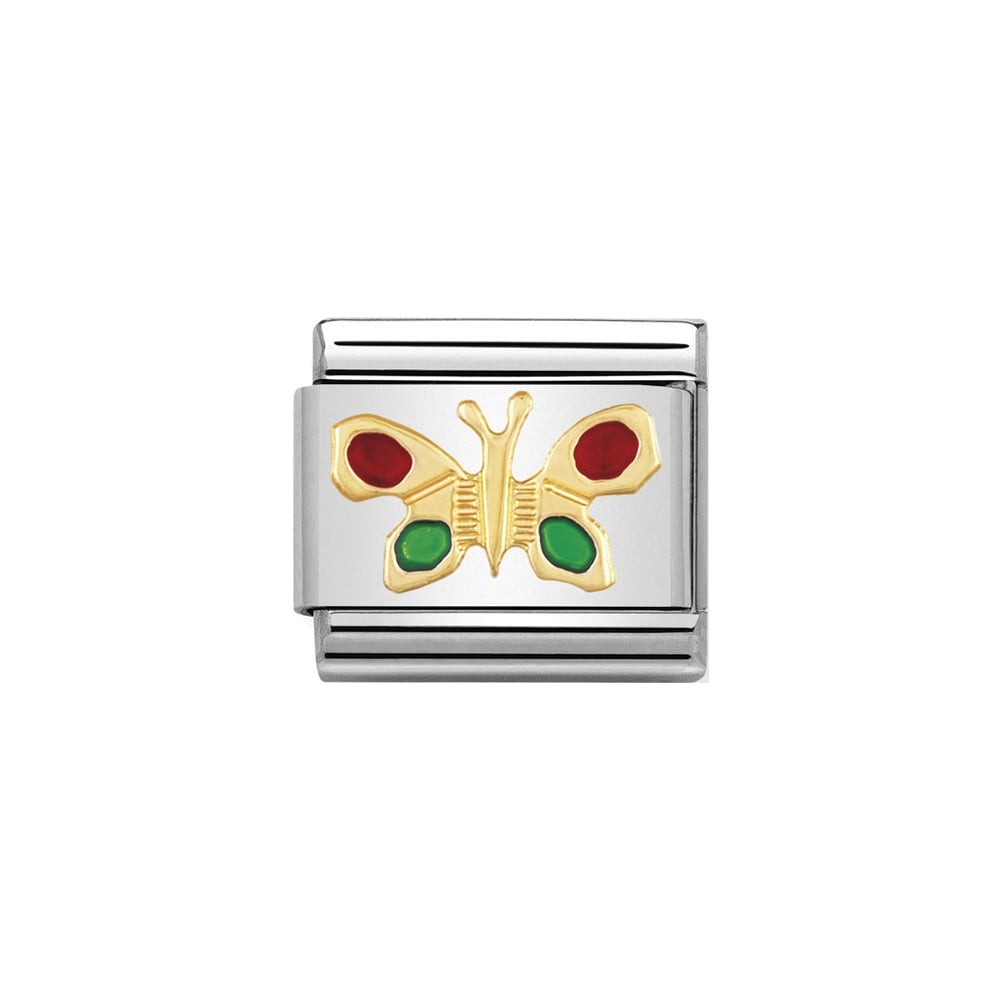 Nomination Classic Gold Red & Green Enamel Butterfly Charm - S&S Argento
