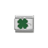 Nomination Classic Silver Green Clover Charm - S&S Argento