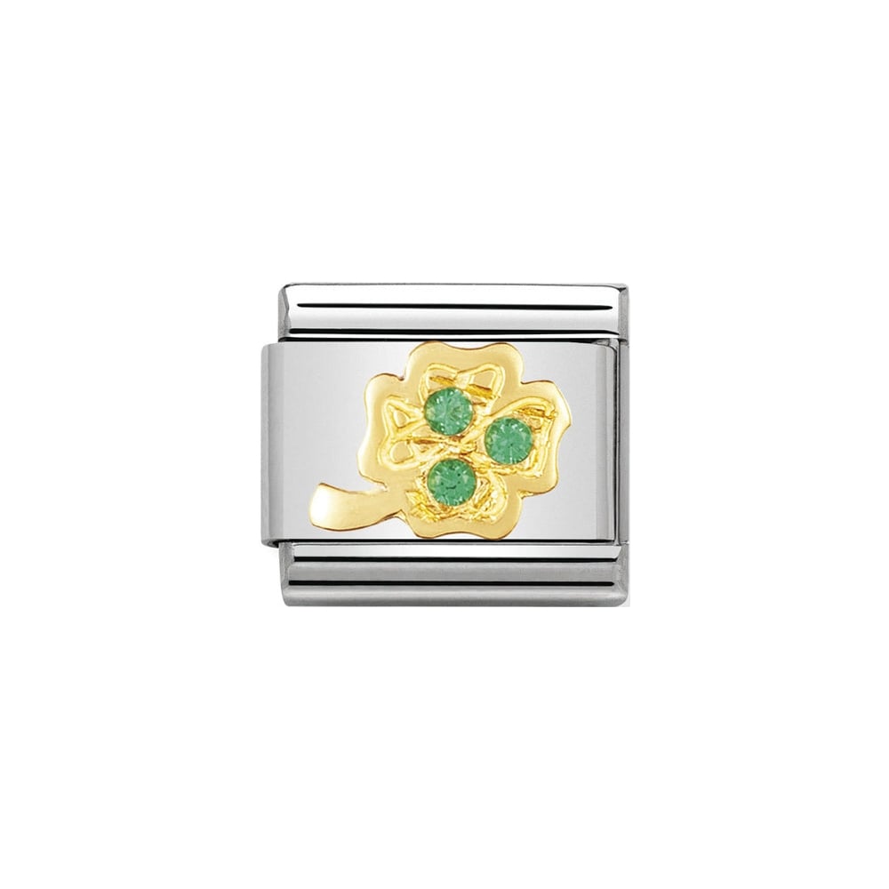 Nomination Classic Gold Green Four Leaf Clover Cubic Zirconia Charm - S&S Argento