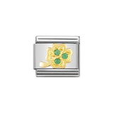 Nomination Classic Gold Green Four Leaf Clover Cubic Zirconia Charm - S&S Argento